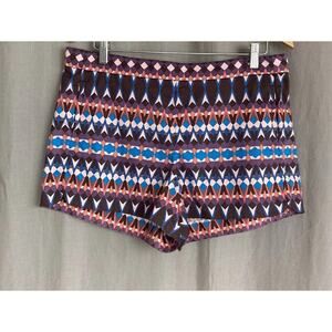 J Crew Womens Shorts Purple Pink Blue Red, Rear Zipper, Geometric Print Size 10